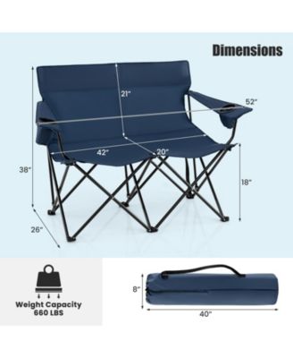 Camping Loveseat Chair for 2 with Cup Holders, Folding Outdoor Seat