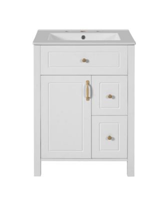 Bathroom Vanity with Ceramic Sink, Soft Close Door & Drawers, Double Storage Racks for Small