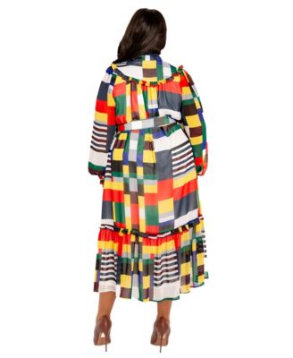 Plus Size Plaid Ruffle Collar Shirt Dress