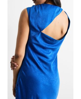 Women's Cowl Bias Satin Button Detail Dress
