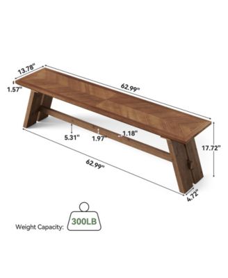63 Inch Extra Long Solid Wood Entryway Bench, 2-Tier Farmhouse Shoe Storage Bench with Unique Herringbone Pattern