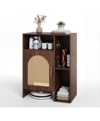 41.34" H Robot Vacuum Storage Cabinet Side Table, Multi Tier Farmhouse End Cabinet for Living Room, Small Corners