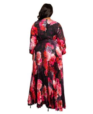 Plus Size Women's Floral Pleated Maxi Dress with Belt