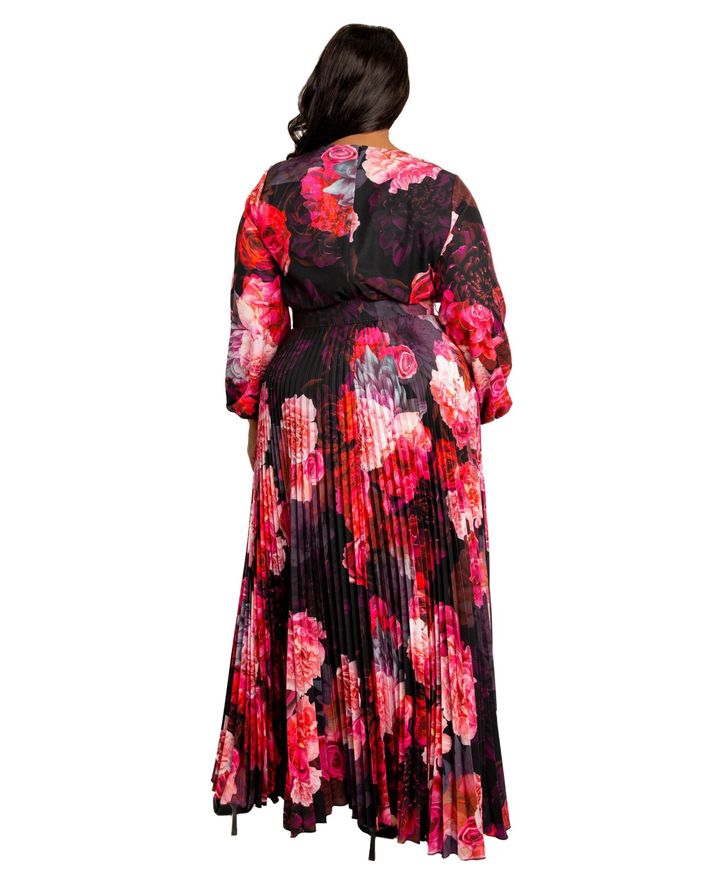 Женское платье Buxom Couture Plus Size Floral Pleated Maxi Dress with Belt, цвет: Чёрный разноцветный — фото 3