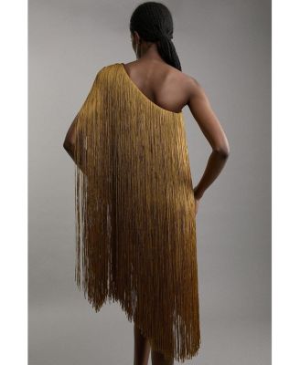 Women's Asymmetric Draped Fringe Mini Dress