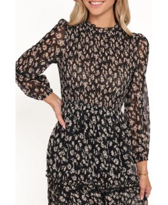 Women's Edwina Shirred Frill Long Sleeve Midi Dress