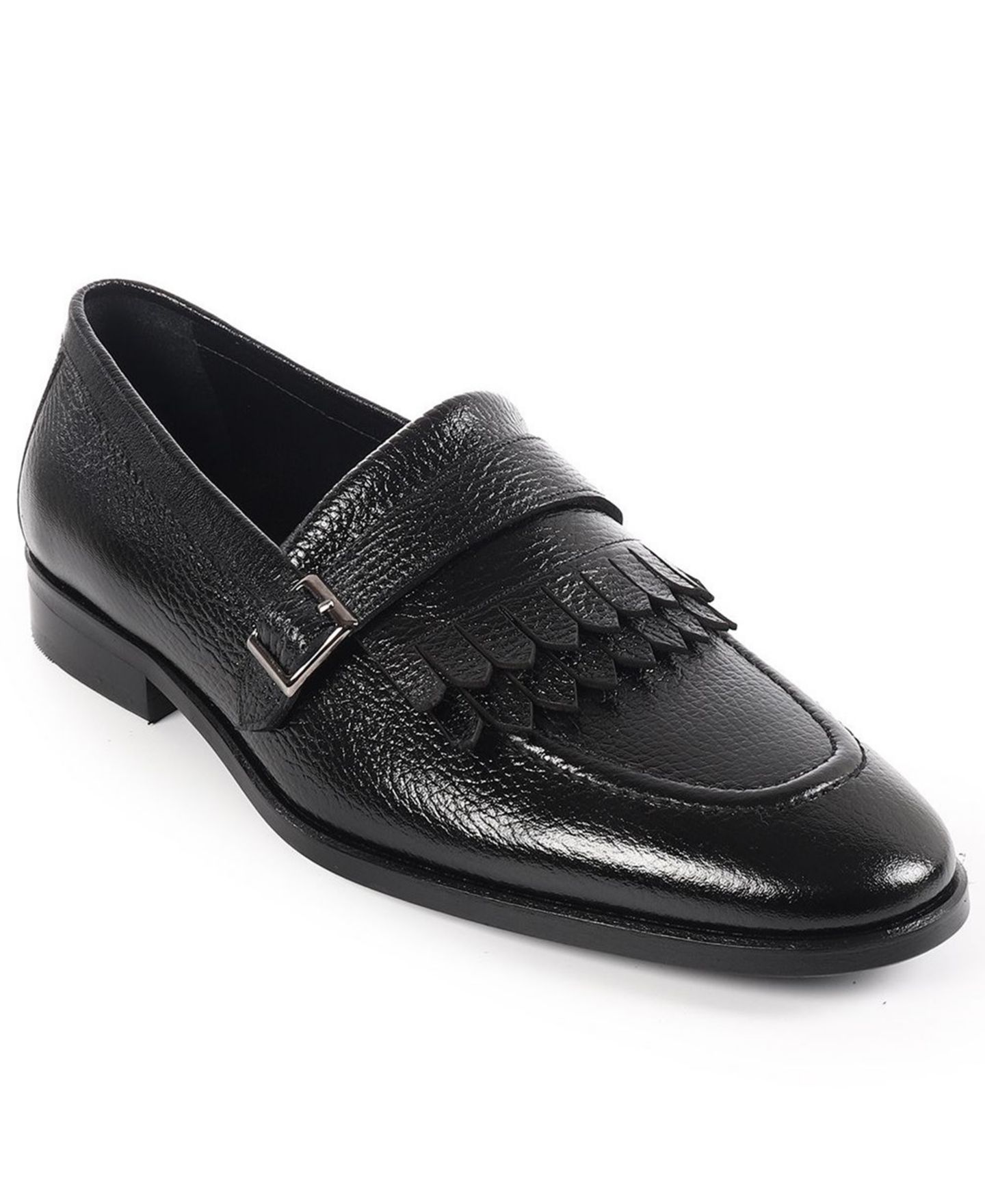 Мужские туфли VELLAPAIS Tortoise Monk Strap Slip-On Dress Loafers, цвет: Чёрный — фото 1