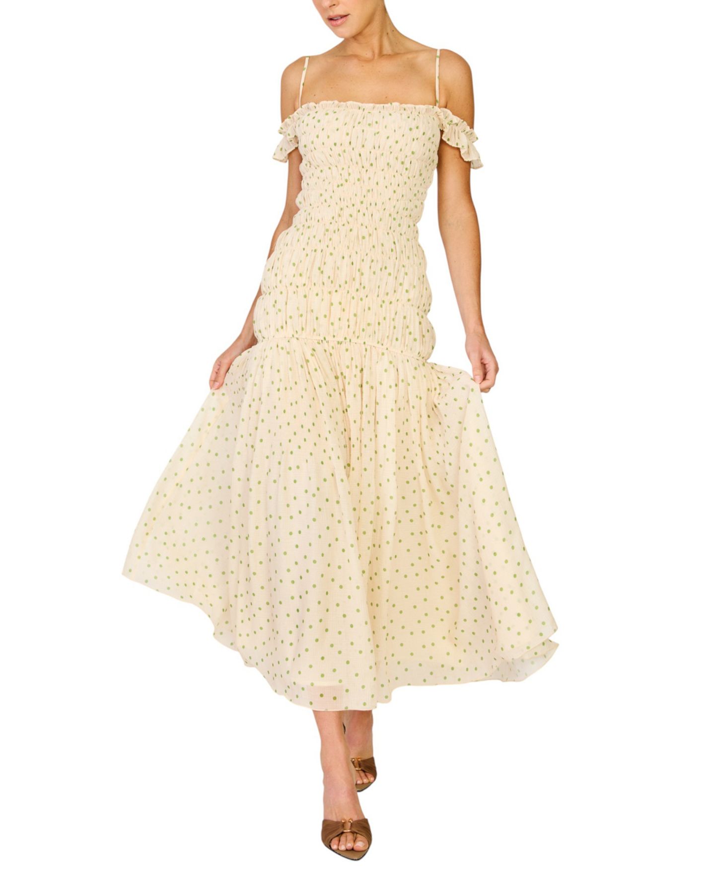 Женское платье Line & Dot Polka Dot Print Maxi, цвет: Кремовый разноцветный — фото 2