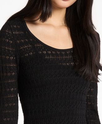 Women's Pointelle Scoop Neck Sweater Maxi Dress