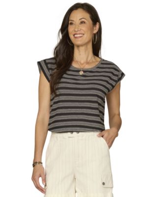 Petite Embroidered Knit Cap-Sleeve Top