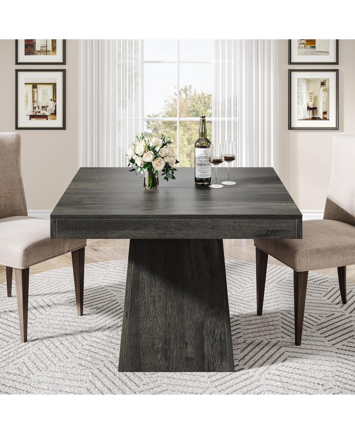 Tribesigns Square Dining Table for 4, 31.5-Inch Kitchen Table Small Dinner Table with Sturdy Pedestal Base, Farmhouse Dining Room Table, Gray