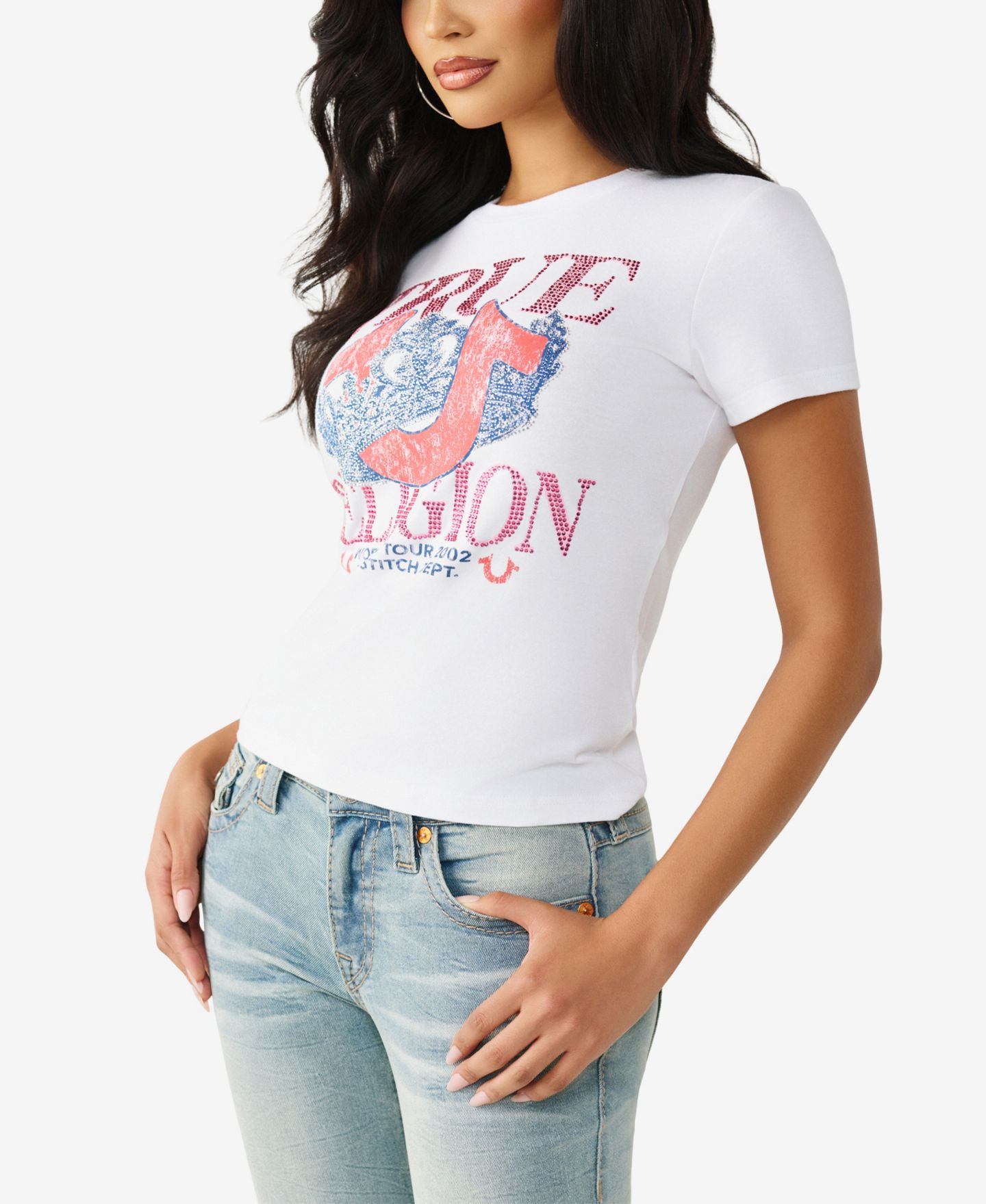 Женская футболка True Religion Crystal Classic Crew Neck, цвет: Оптический белый — фото 2