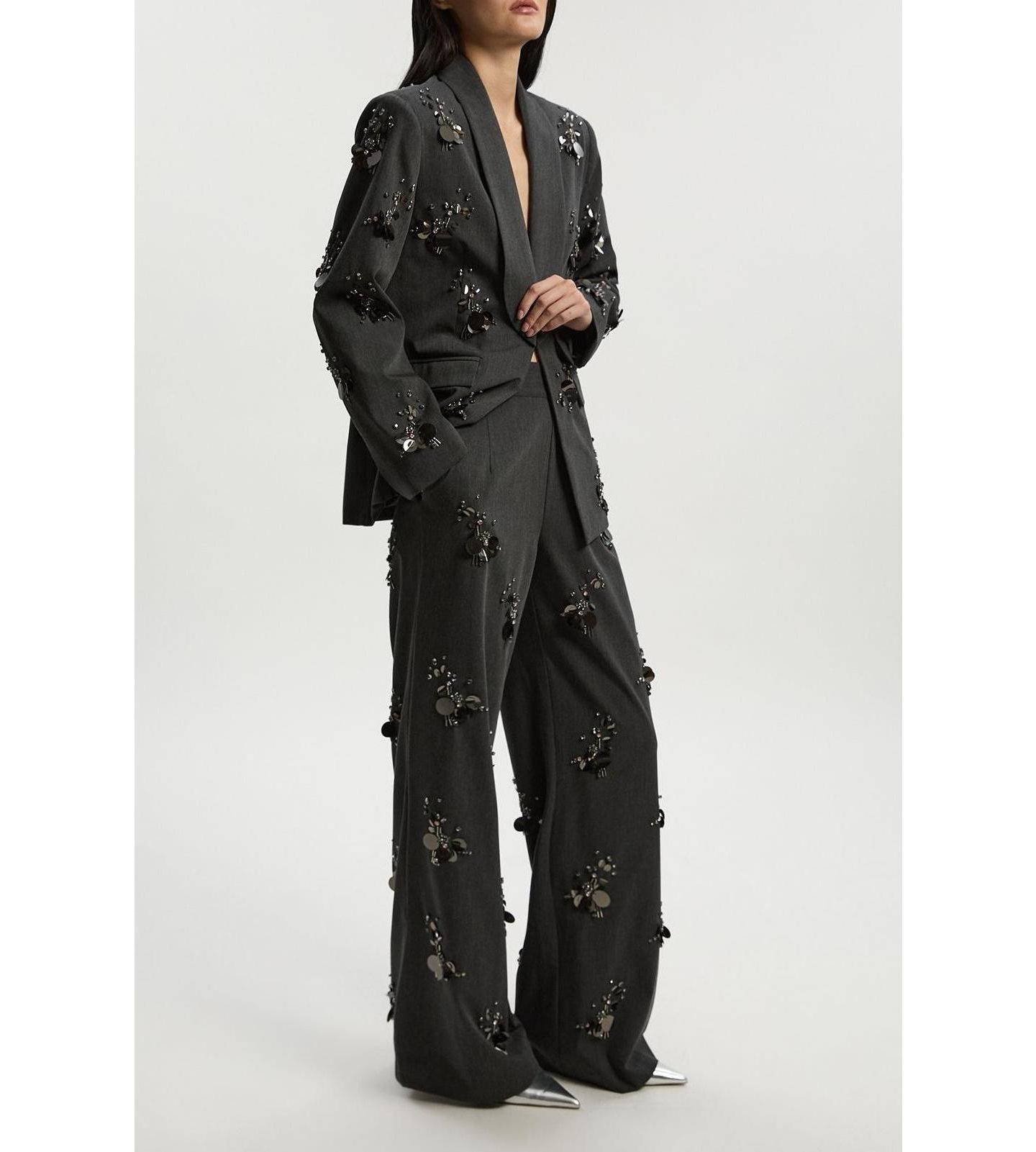 Женский пиджак Karen Millen Embellished Single-Breasted Blazer, цвет: Серый — фото 8