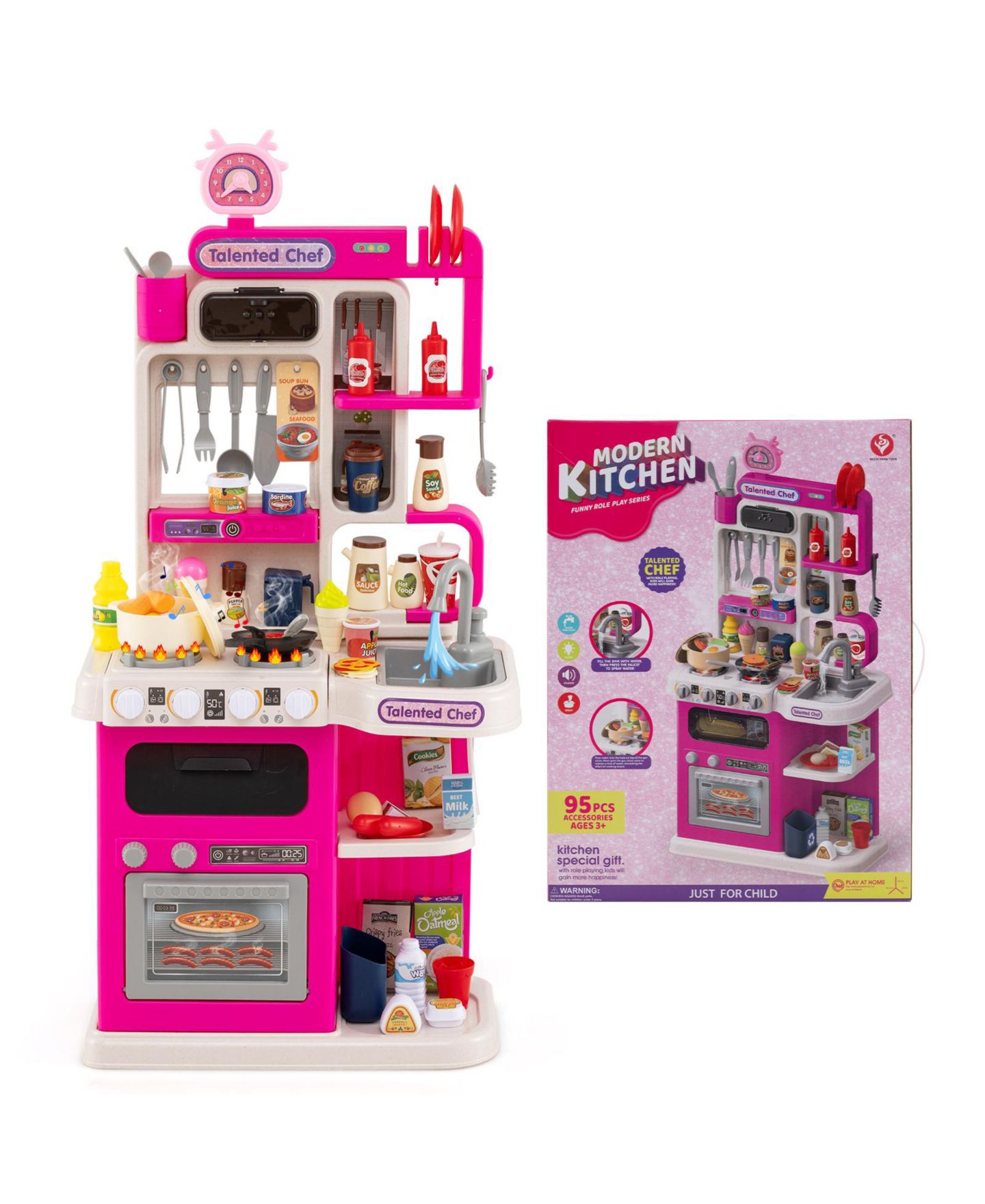 Детская игрушка Mecale Kids Kitchen Playset Pretend Kitchen with Realistic Lights & Sounds for Interactive Play, цвет: Розовый — фото 3