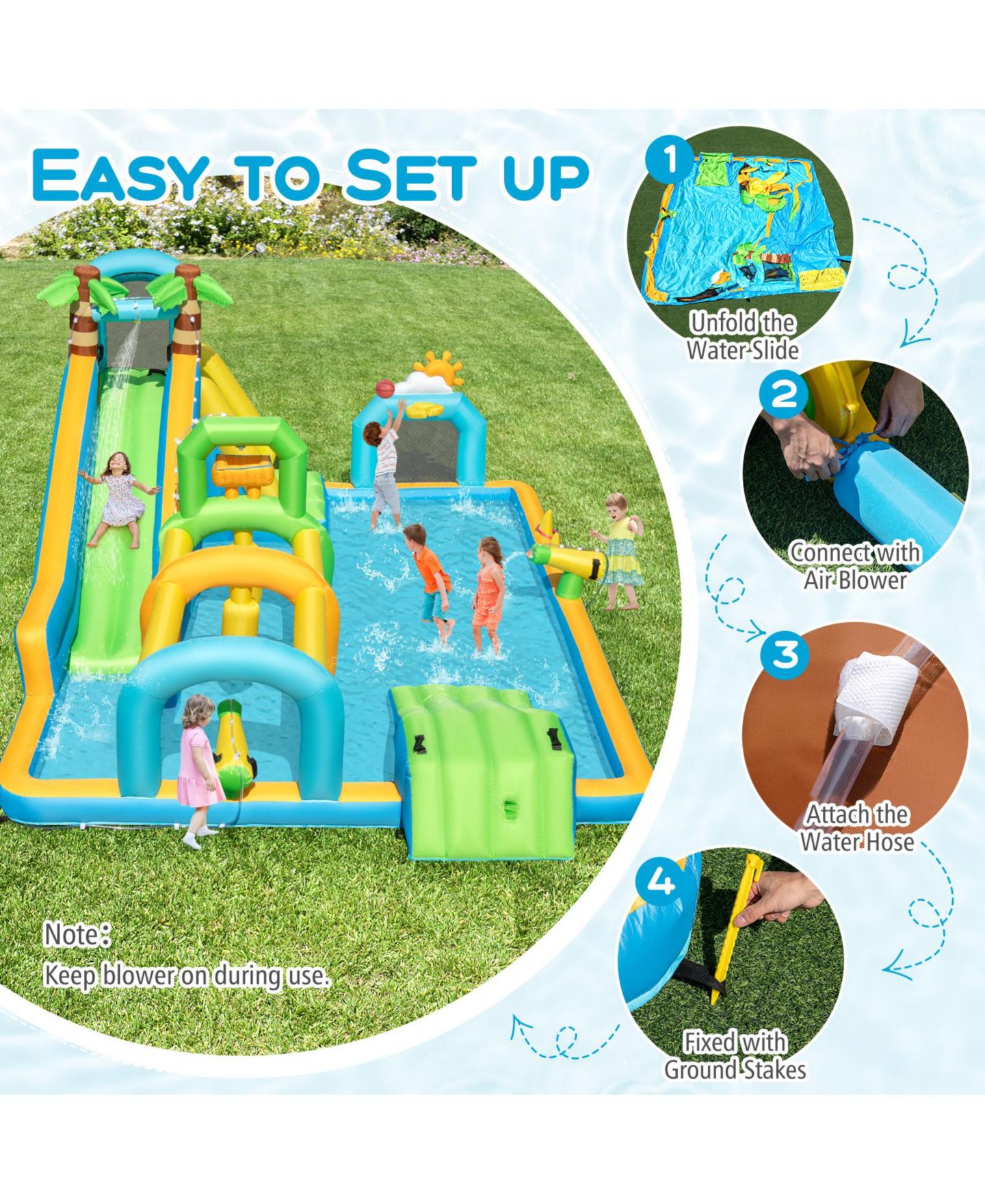 Детская игрушка Mecale Tropical Inflatable Dual Water Slide Aqua Park with 680W Blower Included, цвет: Синий — фото 6
