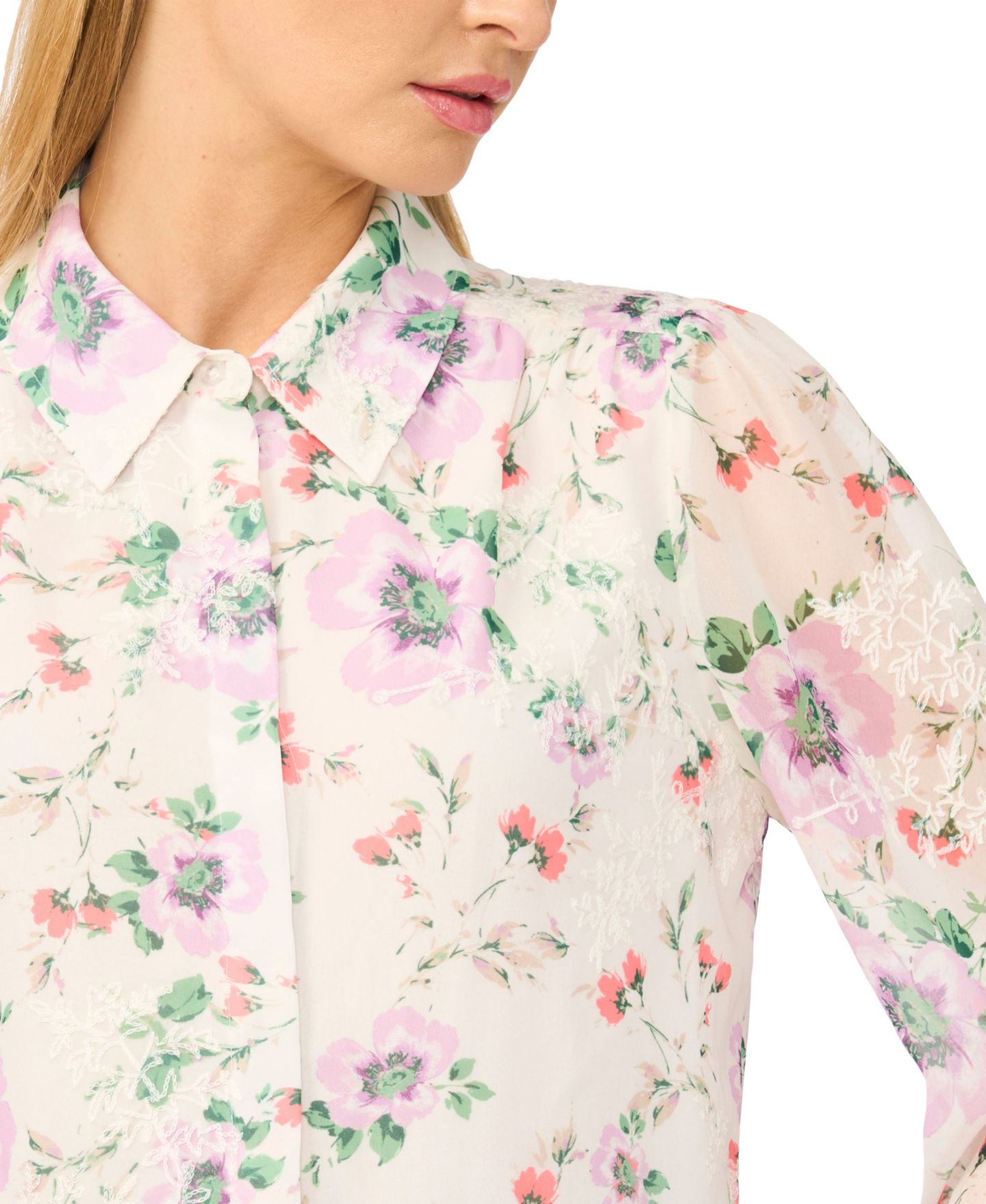 Женская рубашка CeCe Printed Collared Long-Sleeve, цвет: Слоновая кость — фото 2