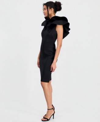 Women's Ruffle-Shoulder Boat-Neck Sheath Dress