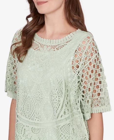 Petite Chemical Lace Pullover Sweater - Aloe