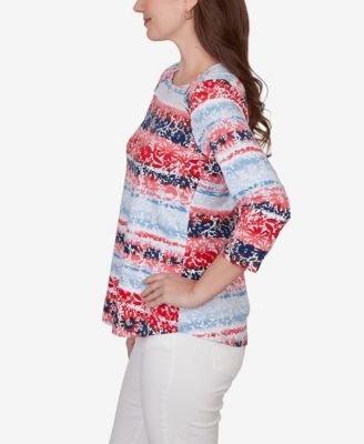 Petite Painted Floral Stripe Knit Top