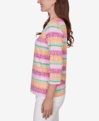 Petite Stripe Medallion Boat Neck Knit Top