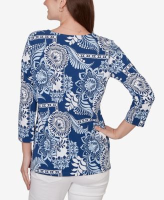 Petite Tropical Patchwork Scoop Neck Knit Top