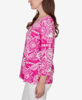 Petite Tropical Patchwork Scoop Neck Knit Top