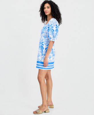 Women's Square-Neck Puff-Sleeve Mini Dress