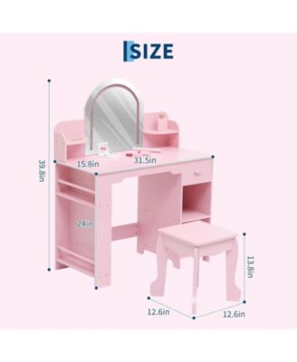 Kids Lighted Mirror Vanity 3–9 Yrs Storage Makeup Table & Stool Set