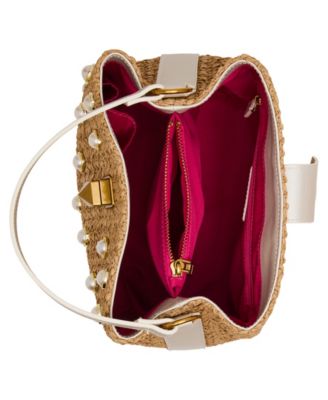 Raffia Imitation-Pearl Small Bucket Bag