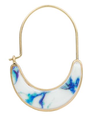 Gold-Tone Plated Blue Ceramic U Hoops Earrings