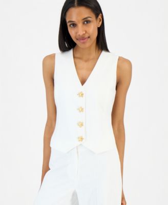Women's Starfish-Button Vest & Clean-Waist Wide-Leg Pants