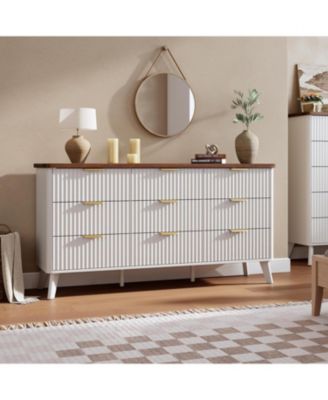 Fluted Dresser for Bedroom with 9 Deep Drawers, 60.6 in Wide Modern Chest of Drawers, Wooden Dresser TV Stand, Curved Profile Design