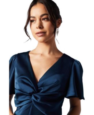 Women's Satin Midi Bridesmaid Dress