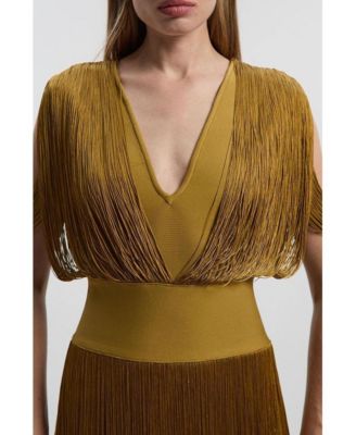 Women's Bandage Knit Fringe Detail Dress