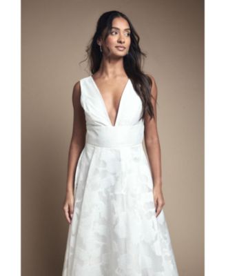 Women's Plunge V-Neck Jacquard Midi Dress