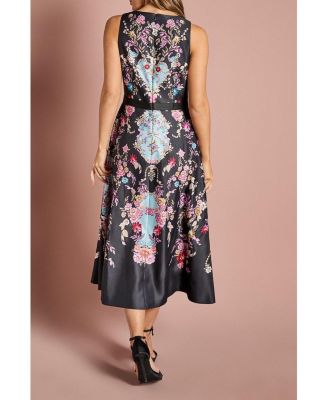 Women's Placement Print V Neck Midi Dress