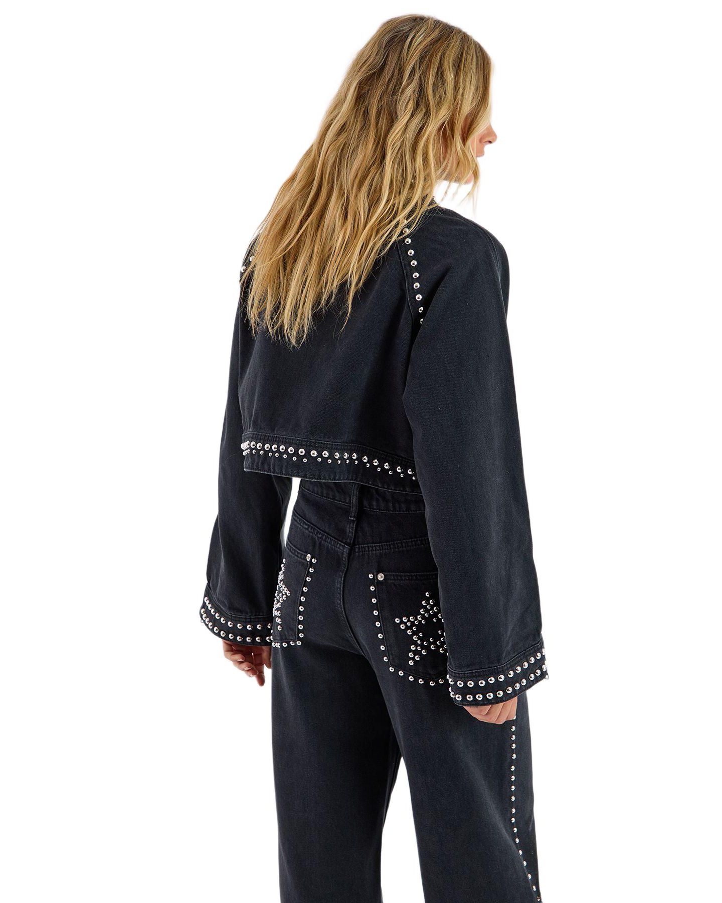 Женская куртка Nasty Gal Studded Denim Jacket, цвет: Потёртый чёрный — фото 3