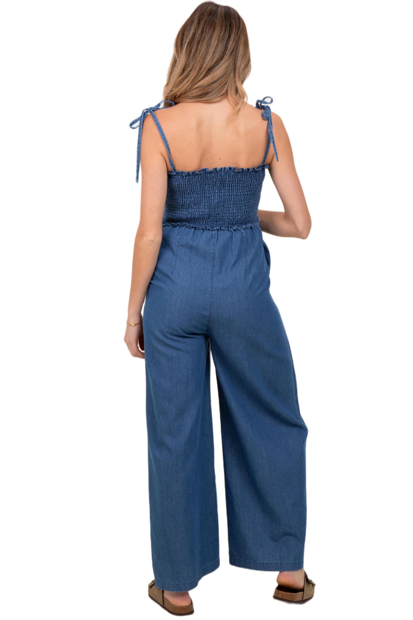 Женский комбинезон Pinkblush Chambray Shoulder Tie Smocked Jumpsuit, цвет: Синий — фото 3