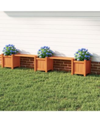 3-in-1 Outdoor Planter Box with Bench and Dual Side Garden Beds