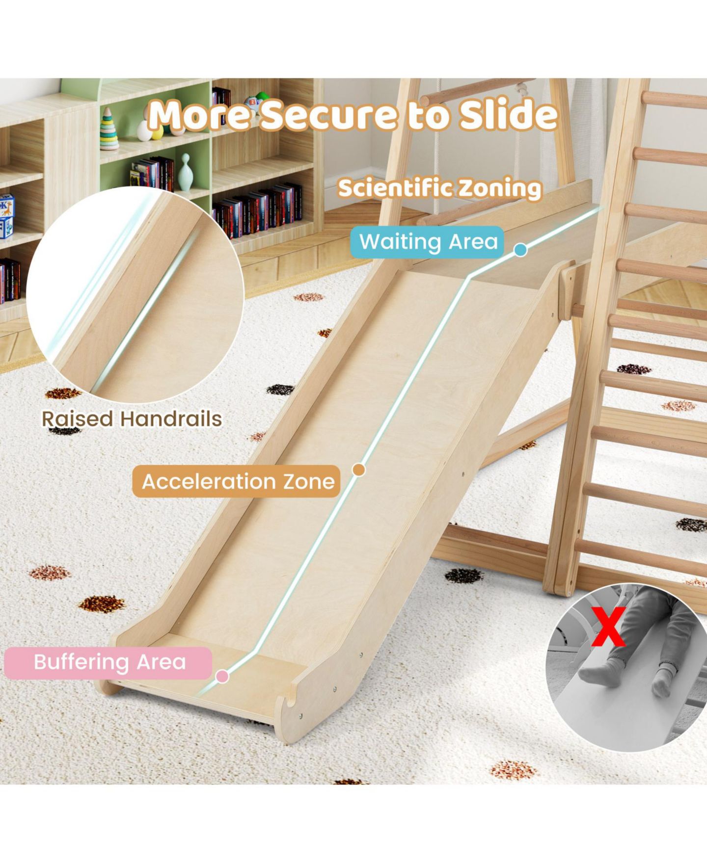 Детская игрушка Mecale 8-in-1 Montessori Wooden Jungle Gym Climber with Slide, Monkey Bars & Climbing Net, Ages 3-5, цвет: Коричневый — фото 6