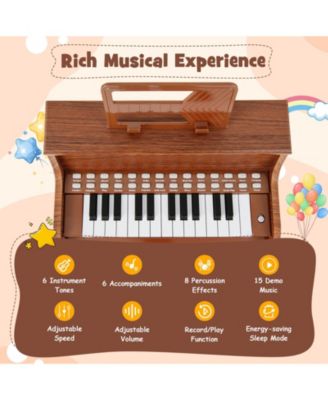 25-Key Kids Piano Keyboard with Stool, Mini Digital Wooden Toy, Adjustable Speed & Volume