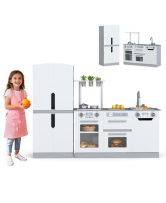 Wooden 2-Piece Kids Kitchen Playset with Fridge & Running Water for Imaginative Play