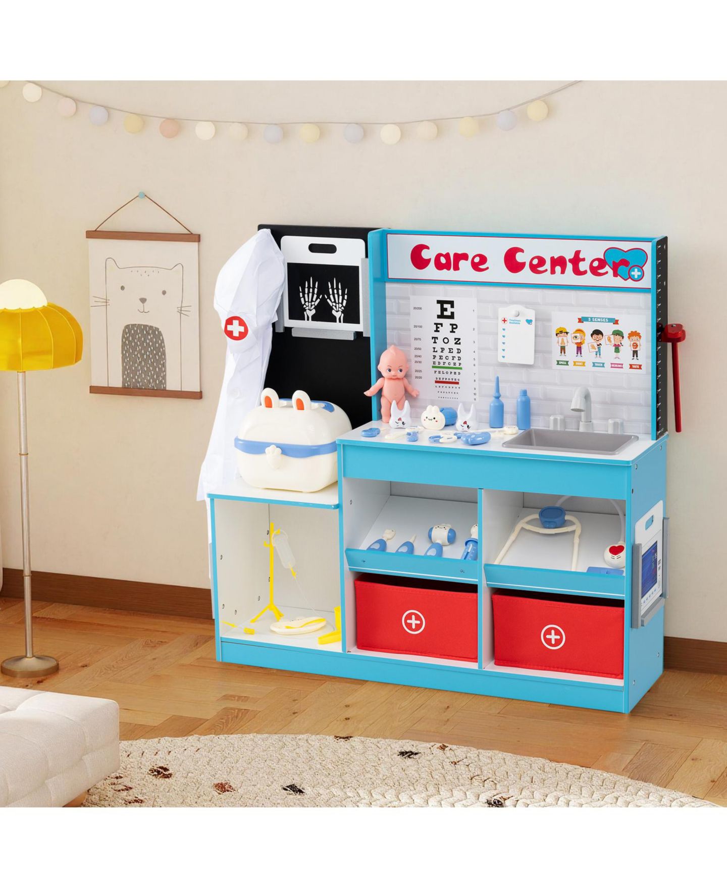 Детские игрушки Mecale Play Doctor s Office Wooden Medical Center Toy Set with Exam Area for Kids, цвет: Синий — фото 2