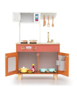 Kids Play Kitchen with Microwave & Rotating Knobs for Boys & Girls Ages 3-6