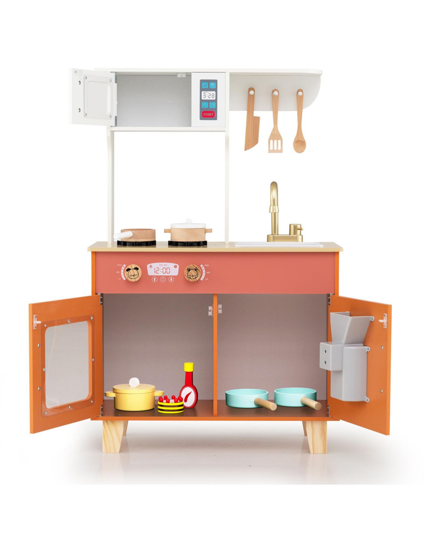 Детская игрушка Mecale Kids Play Kitchen with Microwave, Ages 3+, цвет: Коричневый — фото 9