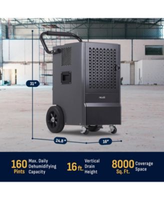 160 Pints Commercial Dehumidifier with Pump, Drain Hose, Cover up to 8000 sq. ft. for basement