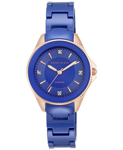 Anne Klein Women's Diamond Accent Cobalt Blue Ceramic Bracelet Watch 32mm AK-2390RGCB