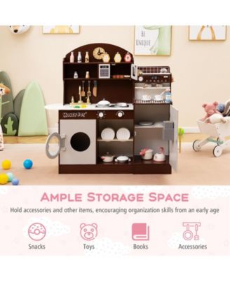 Kids Wooden Kitchen Set with Coffee Maker and Accessories, Play