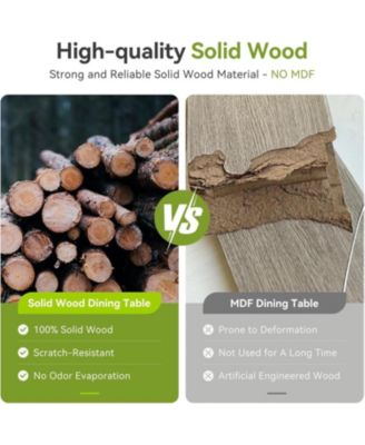 63 Solid Wood Dining Table, Rectangle Kitchen Table for 4-6 People