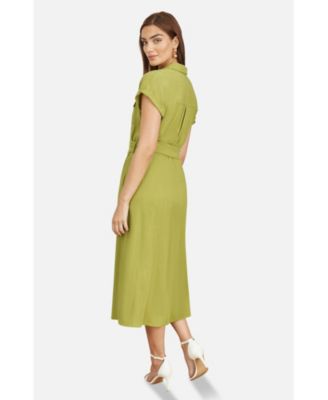 Women's Viscose Linen Look Midi Shirt Dress